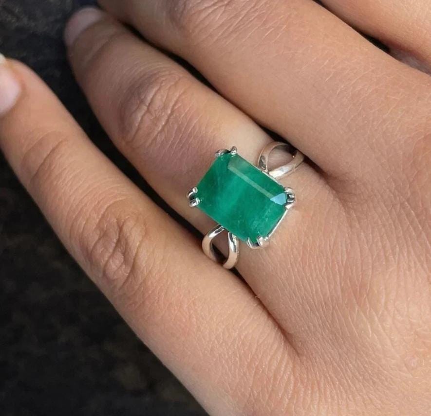 Handcrafted Emerald Ring For Women, 925 Sterling Silver Emerald Rings, Natural Emerald Ring, Gift For Her