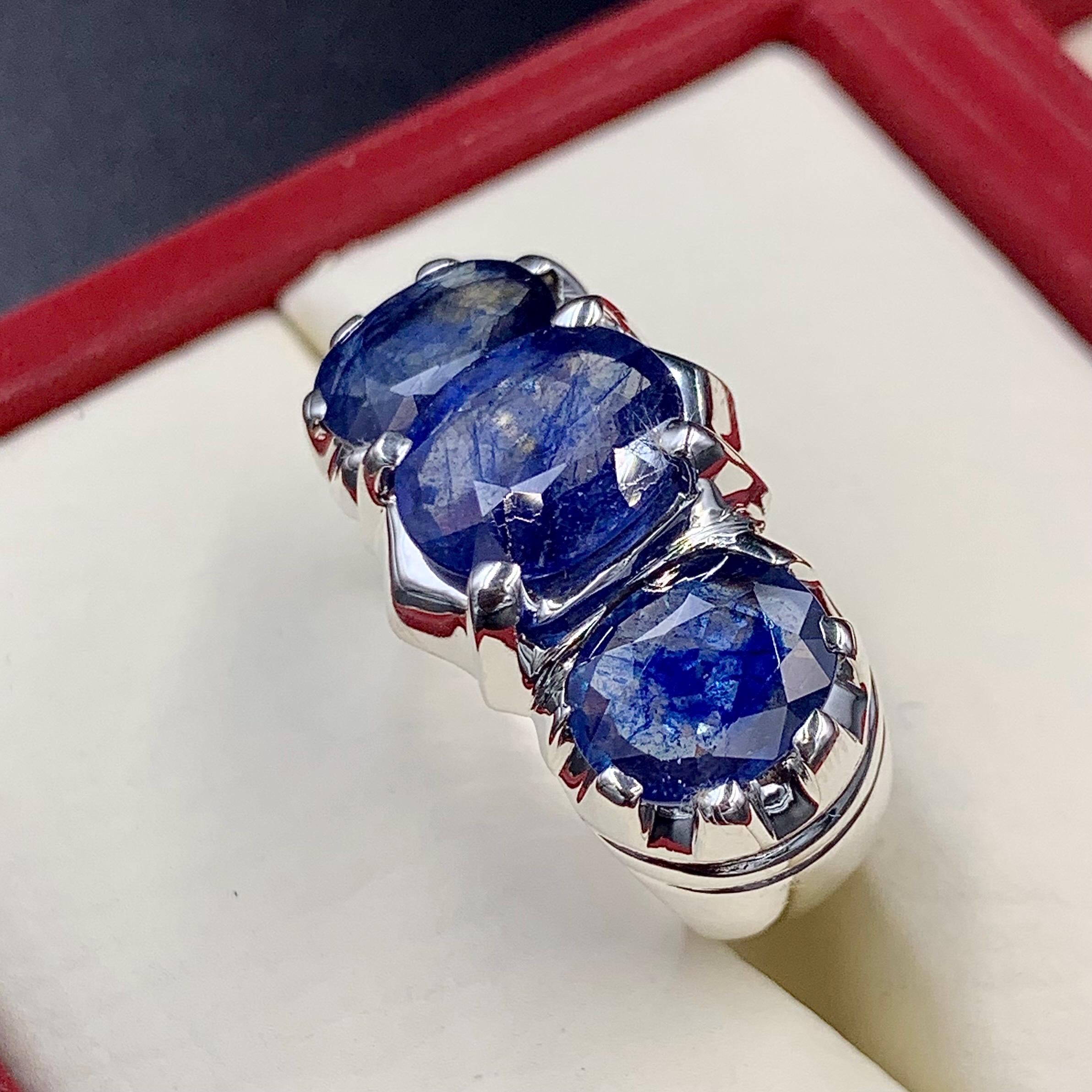 Handcrafted Mens Sapphire Ring, Blue Sapphire Ring, Natural Sapphire 925 Sterling Silver Ring, Neelam Ring