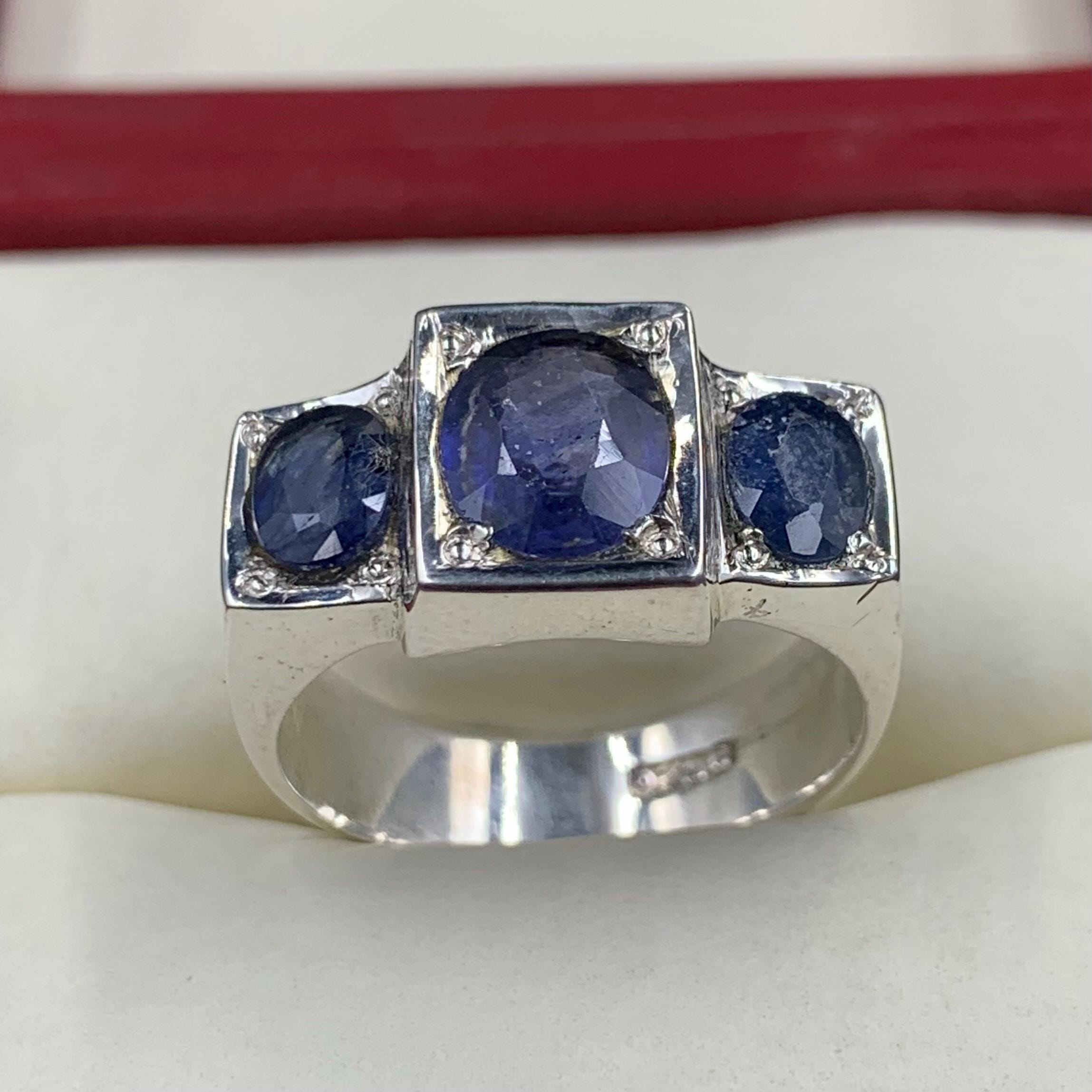 Handcrafted Mens Sapphire Ring, Blue Sapphire Ring, Natural Sapphire 925 Sterling Silver Ring, Neelam Ring