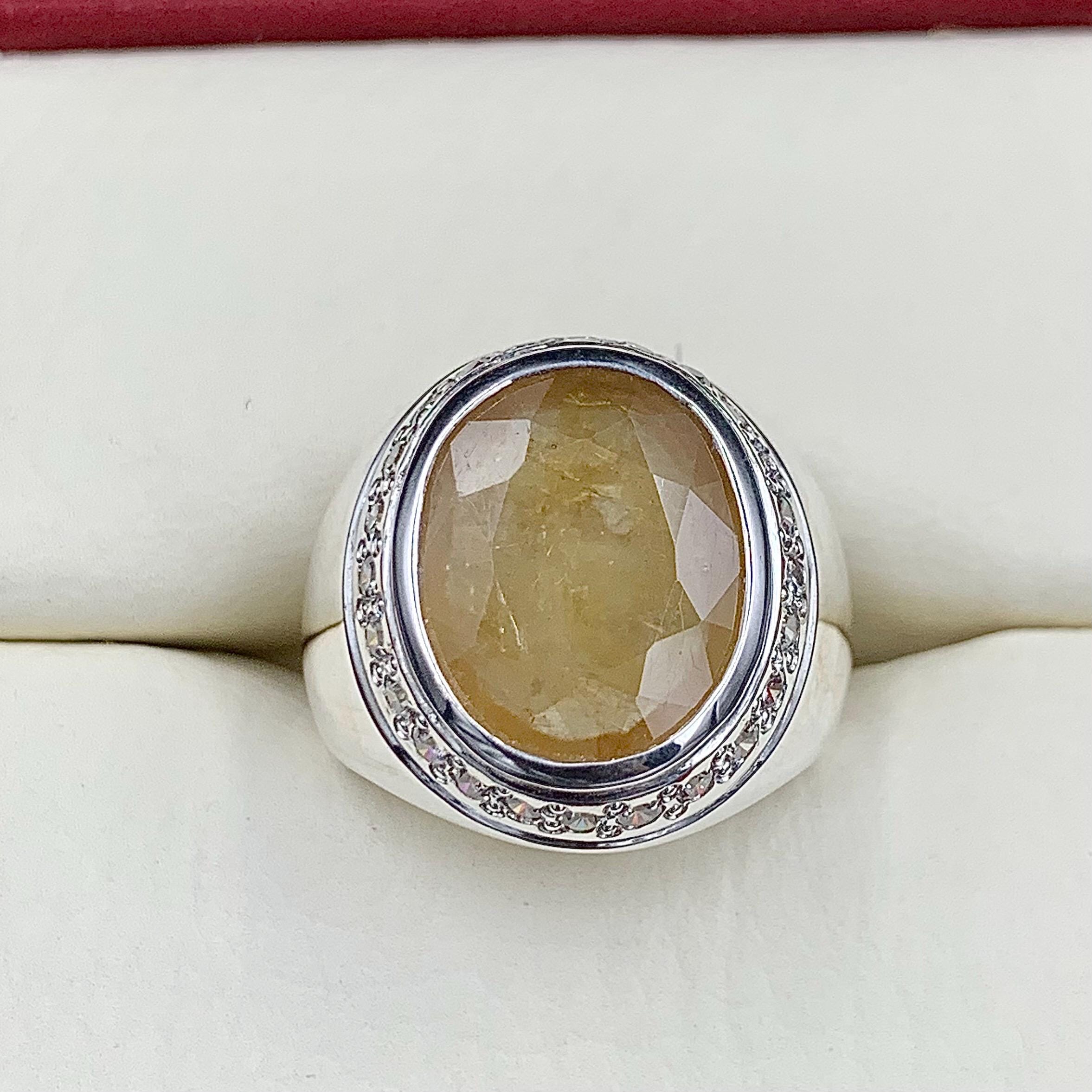 Handcrafted Mens Sapphire Ring, Yellow Sapphire Ring, Natural Sapphire 925 Sterling Silver Ring, Pukhraj Ring