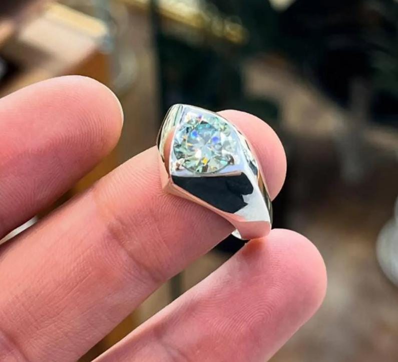 Handcrafted 3 Carats Certified Moissanite Diamond Sterling Silver 925 Ring, Man Made Diamond Engagement Ring, Gift for him