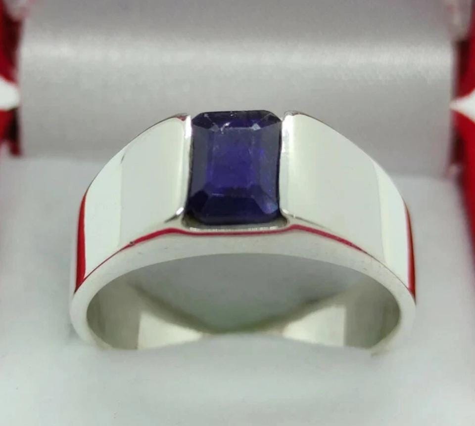 Handcrafted 4 Carats Emerald Cut Sapphire Ring, Blue Sapphire Ring, Natural Sapphire 925 Sterling Silver Ring, Neelam Ring