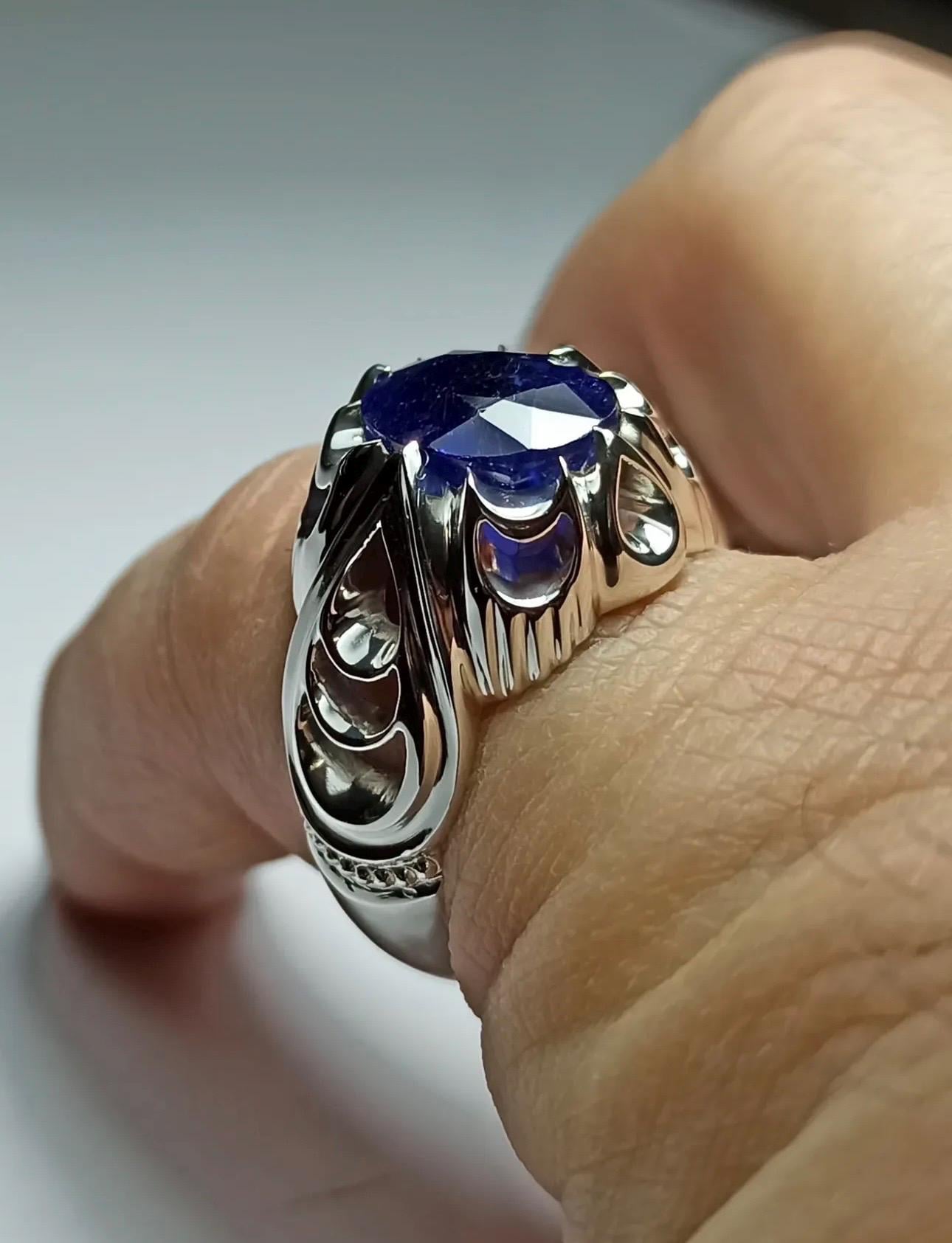 Handcrafted Mens Sapphire Ring, Blue Sapphire Ring, Natural Sapphire 925 Sterling Silver Ring, Neelam Ring