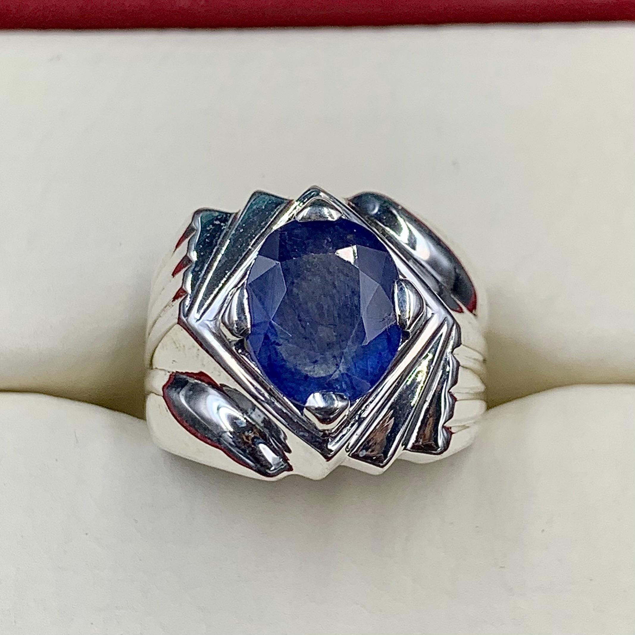 Handcrafted Mens Sapphire Ring, Blue Sapphire Ring, Natural Sapphire 925 Sterling Silver Ring, Neelam Ring