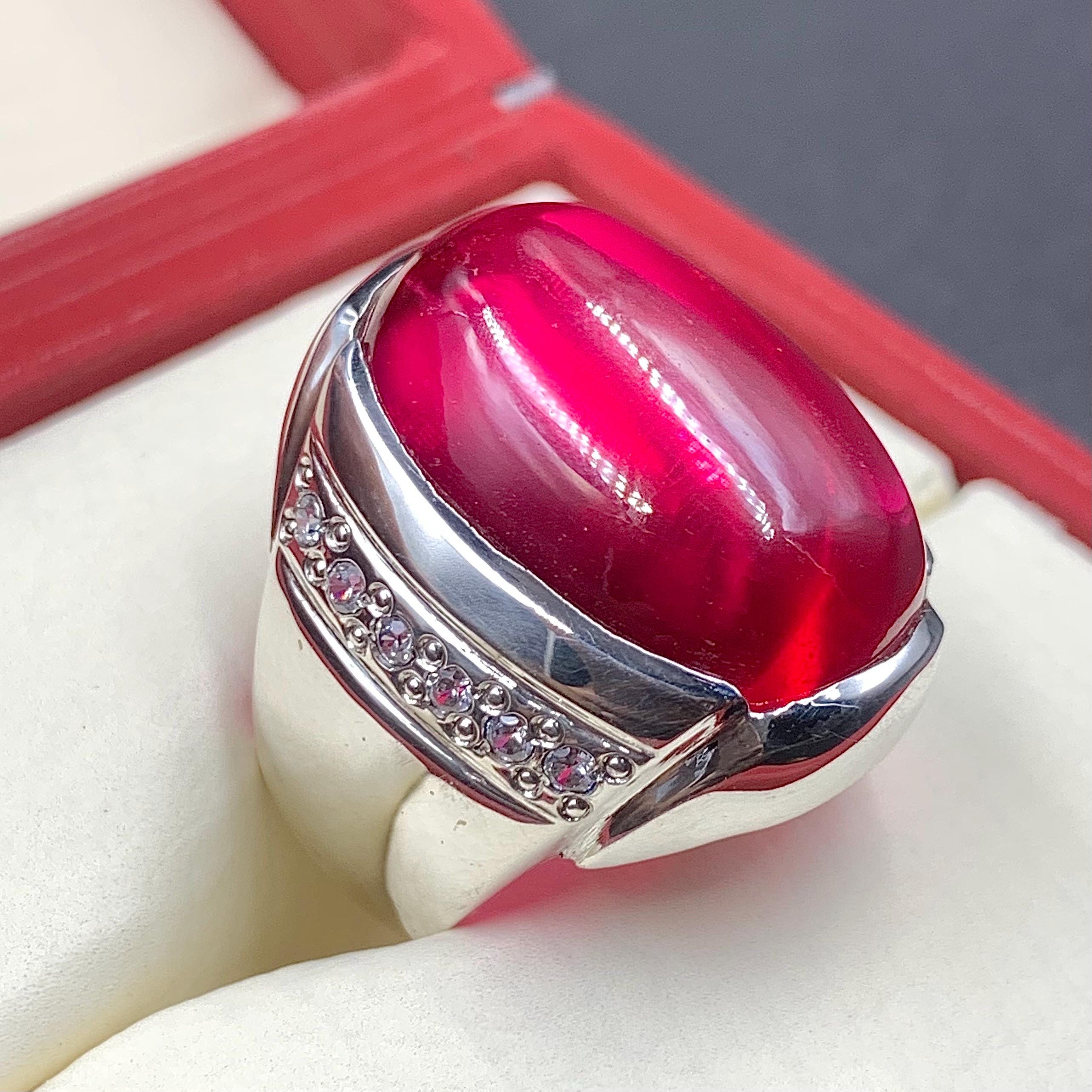 Handcrafted Big Deep Red Ruby Mens Ring Sterling Silver 925 Anari Yaqoot Ring Roby Gemstone Ring