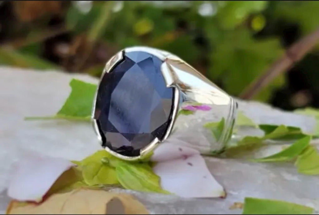 Handcrafted Big Blue Sapphire Ring, Mens Sapphire Ring, Natural Sapphire 925 Sterling Silver Ring, Neelam Ring