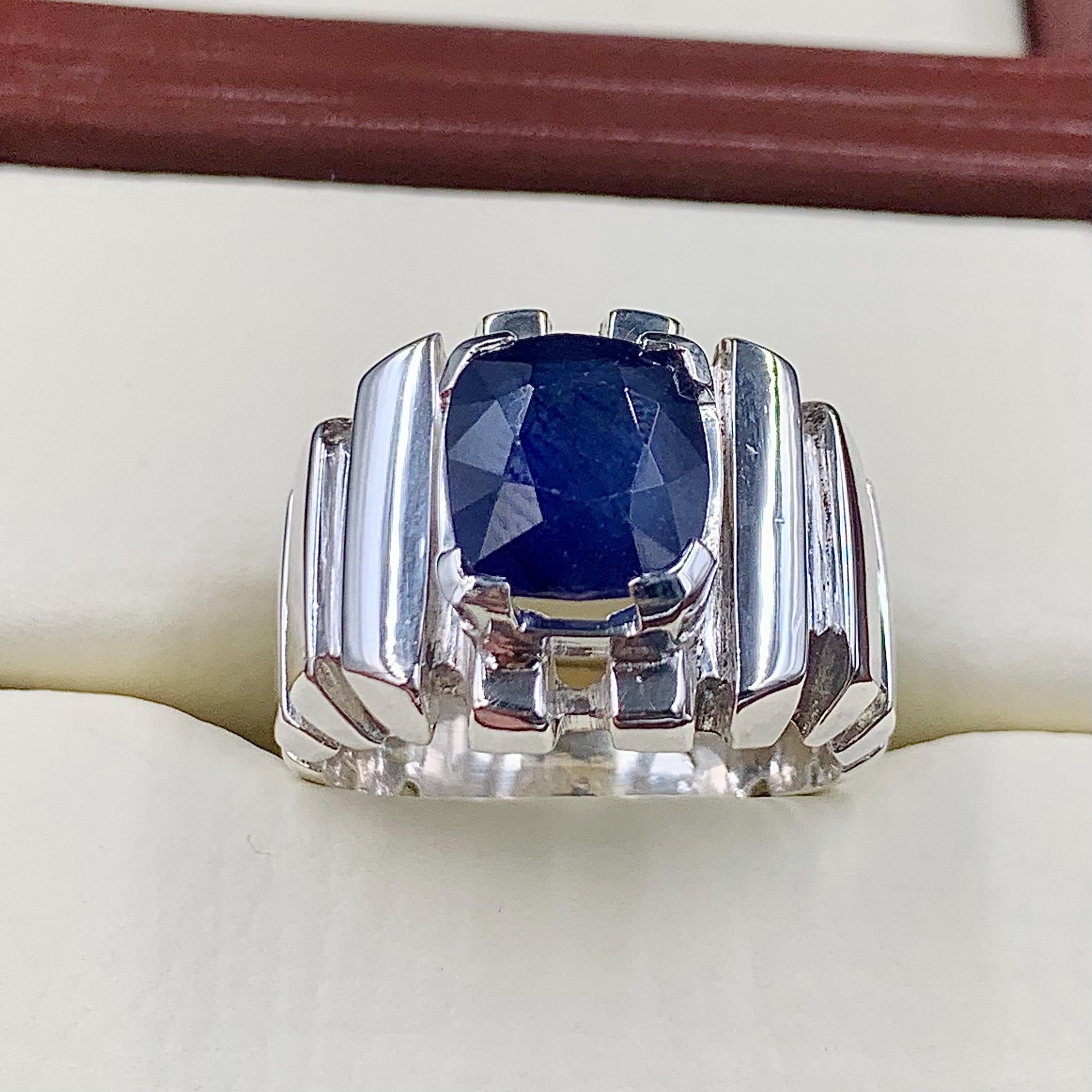 Handcrafted Mens Sapphire Ring, Blue Sapphire Ring, Natural Sapphire 925 Sterling Silver Ring, Neelam Ring