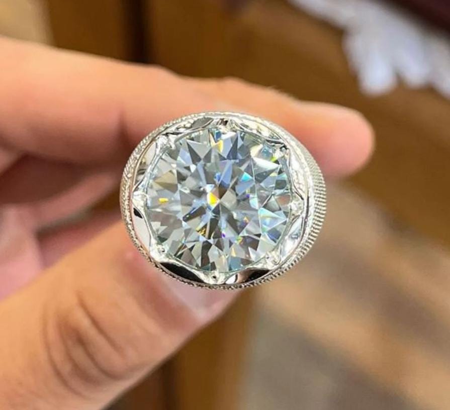 Handcrafted 10 Carat Certified Moissanite Diamond Sterling Silver 925 Ring, Man Made Diamond Engagement Ring, Gift for him