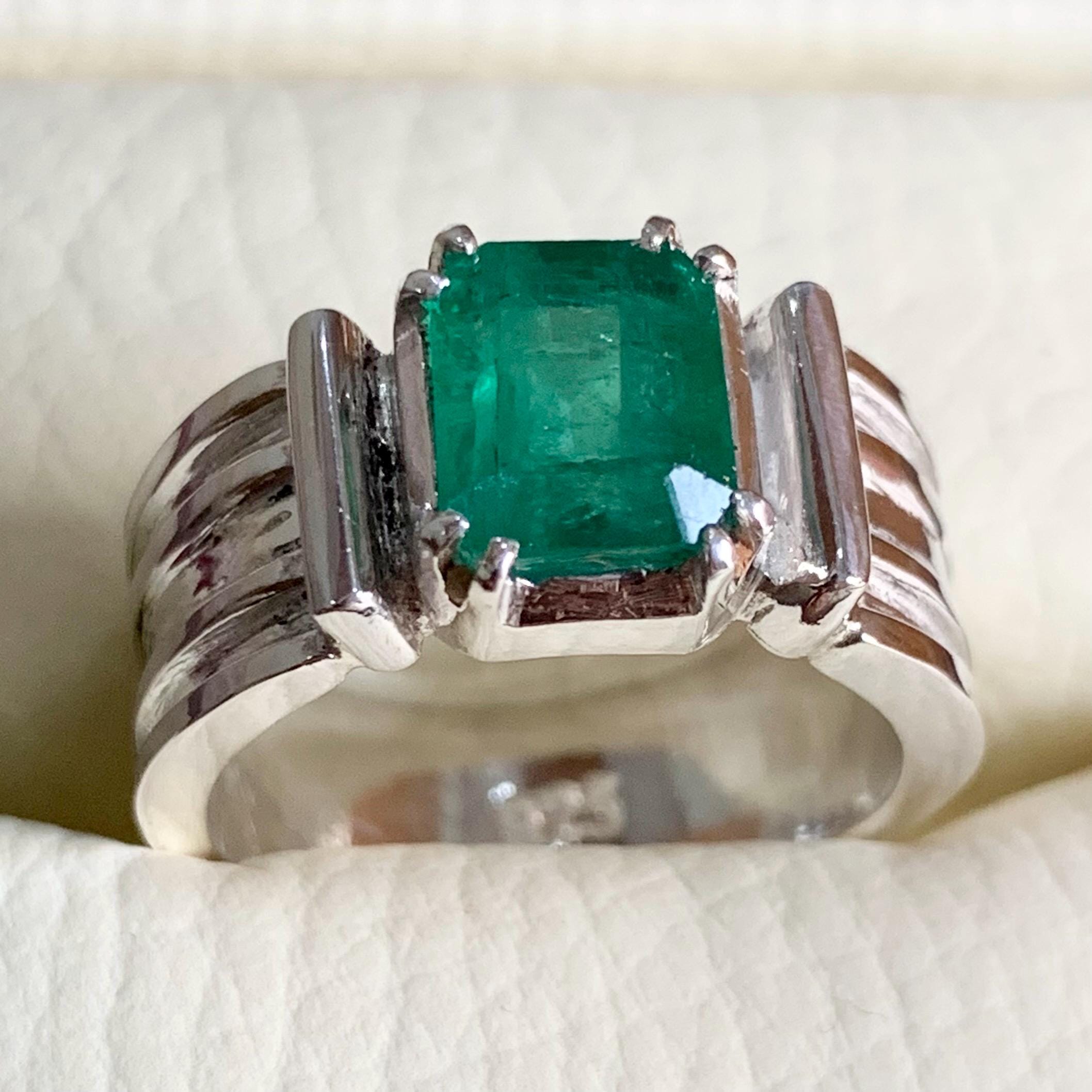 Handcrafted 2+ Carats Mens Emerald Ring, Natural Emerald 925 Sterling Silver Ring, Zamurd Ring For Men
