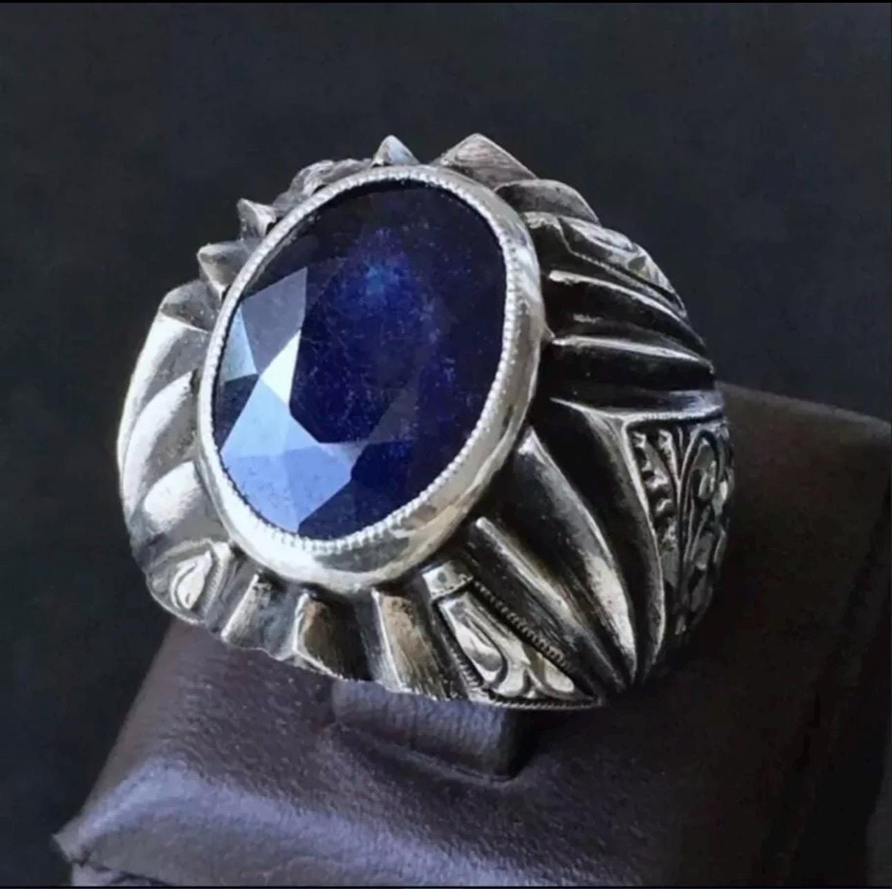 Handcrafted Mens Sapphire Ring, Blue Sapphire Ring, Natural Sapphire 925 Sterling Silver Ring, Neelam Ring