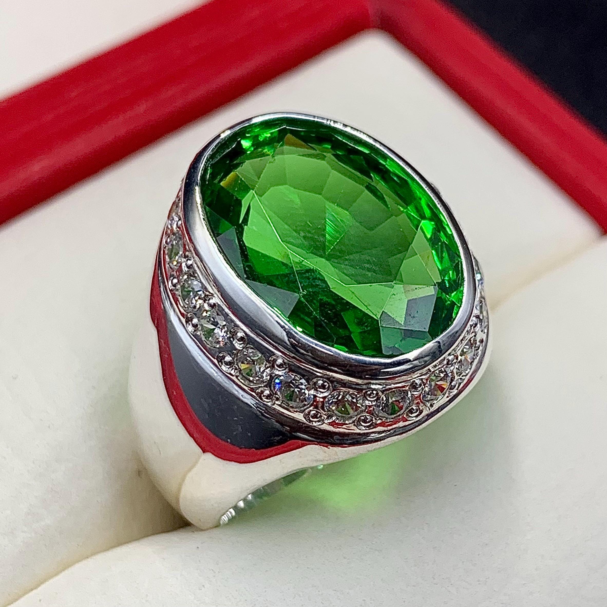 Handcrafted Big Peridot Ring For Men, Green Peridot Ring With 925 Sterling Silver