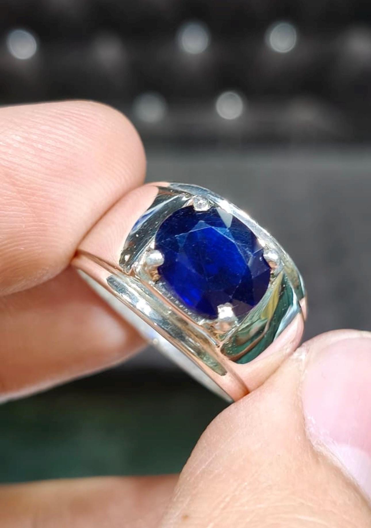 Handcrafted Mens Sapphire Ring, Blue Sapphire Ring, Natural Sapphire 925 Sterling Silver Ring, Neelam Ring
