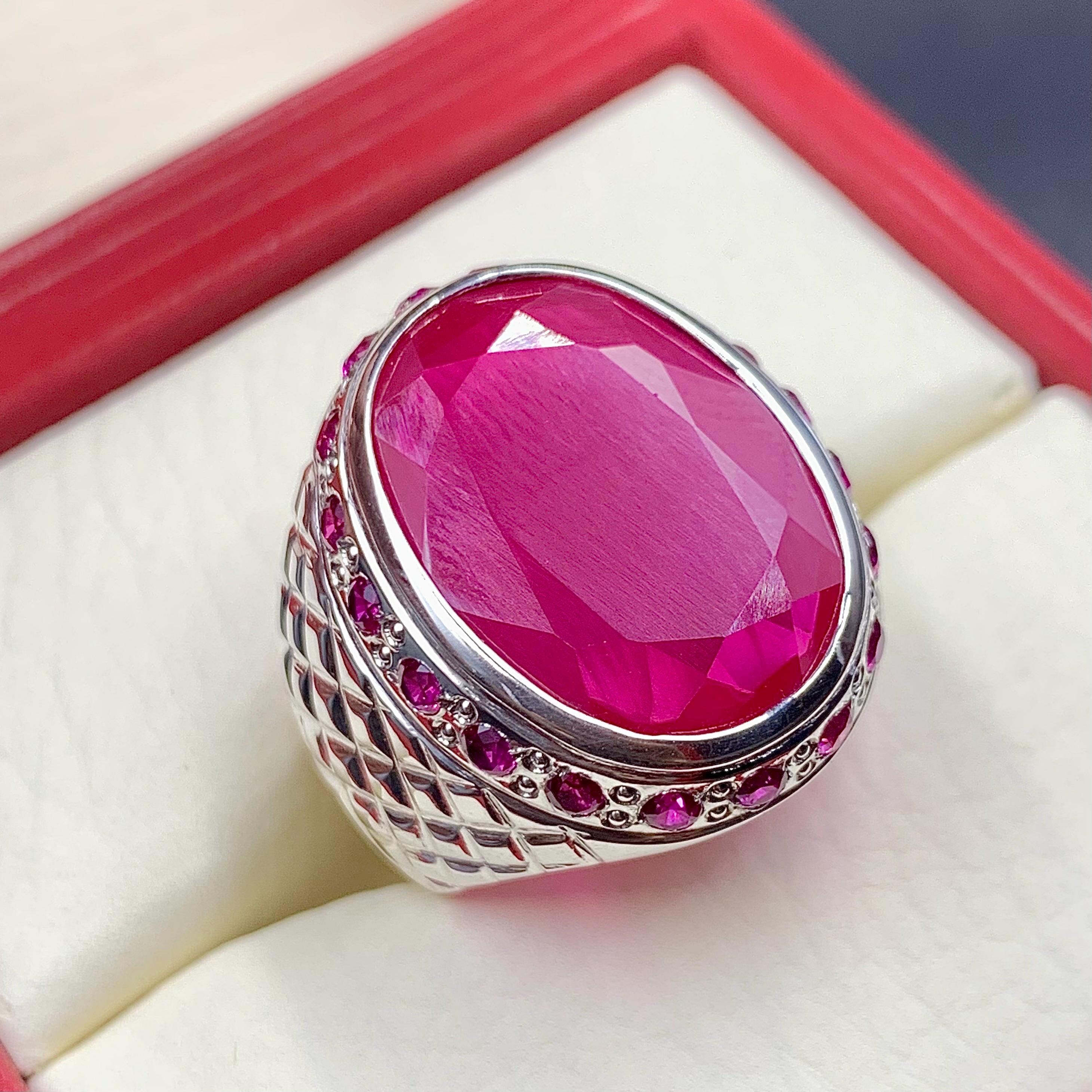 Handcrafted Big Deep Red Ruby Mens Ring Sterling Silver 925 Anari Yaqoot Ring Roby Gemstone Ring