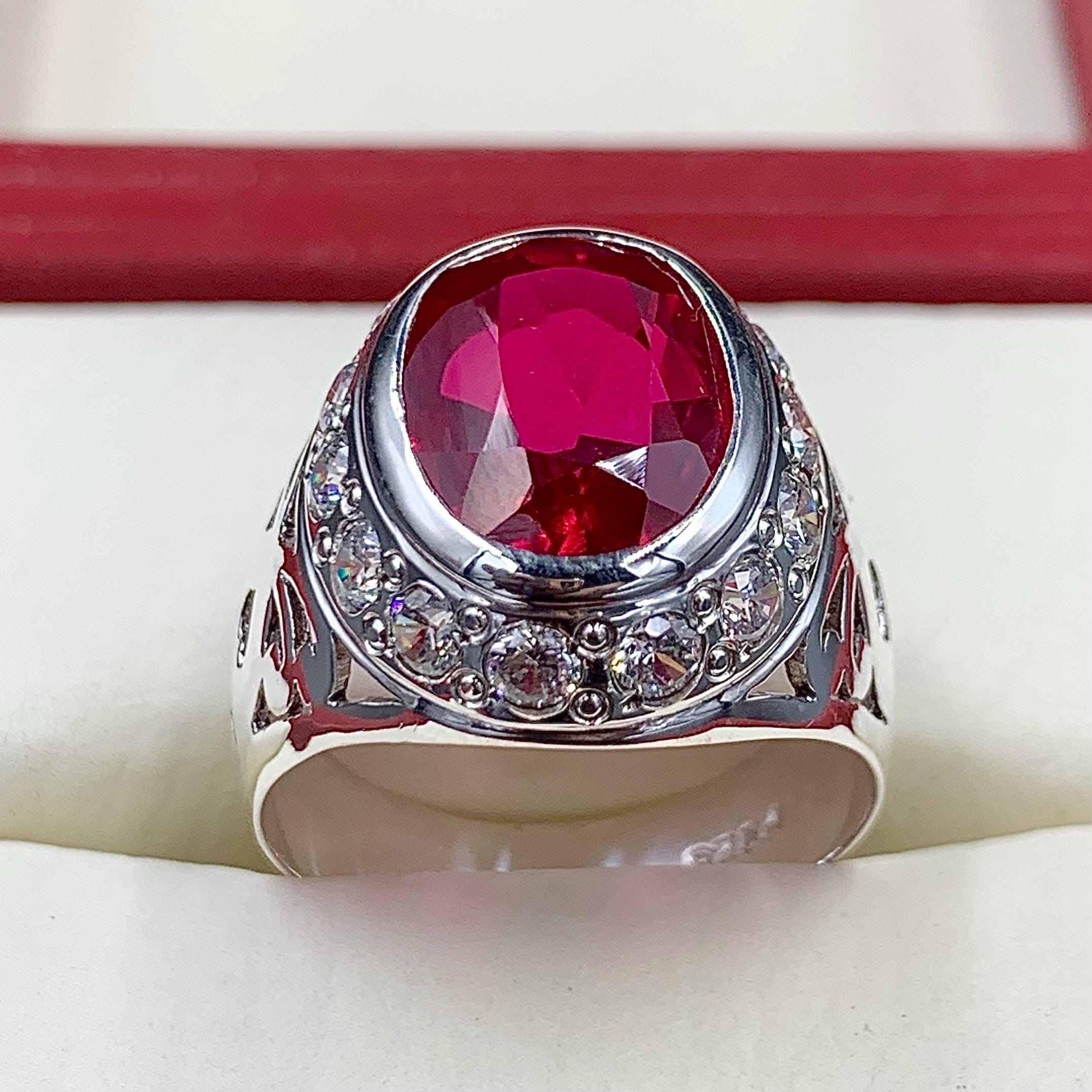 Handcrafted Deep Red Ruby Mens Ring Sterling Silver 925 Anari Yaqoot Ring Ruby Gemstone Ring