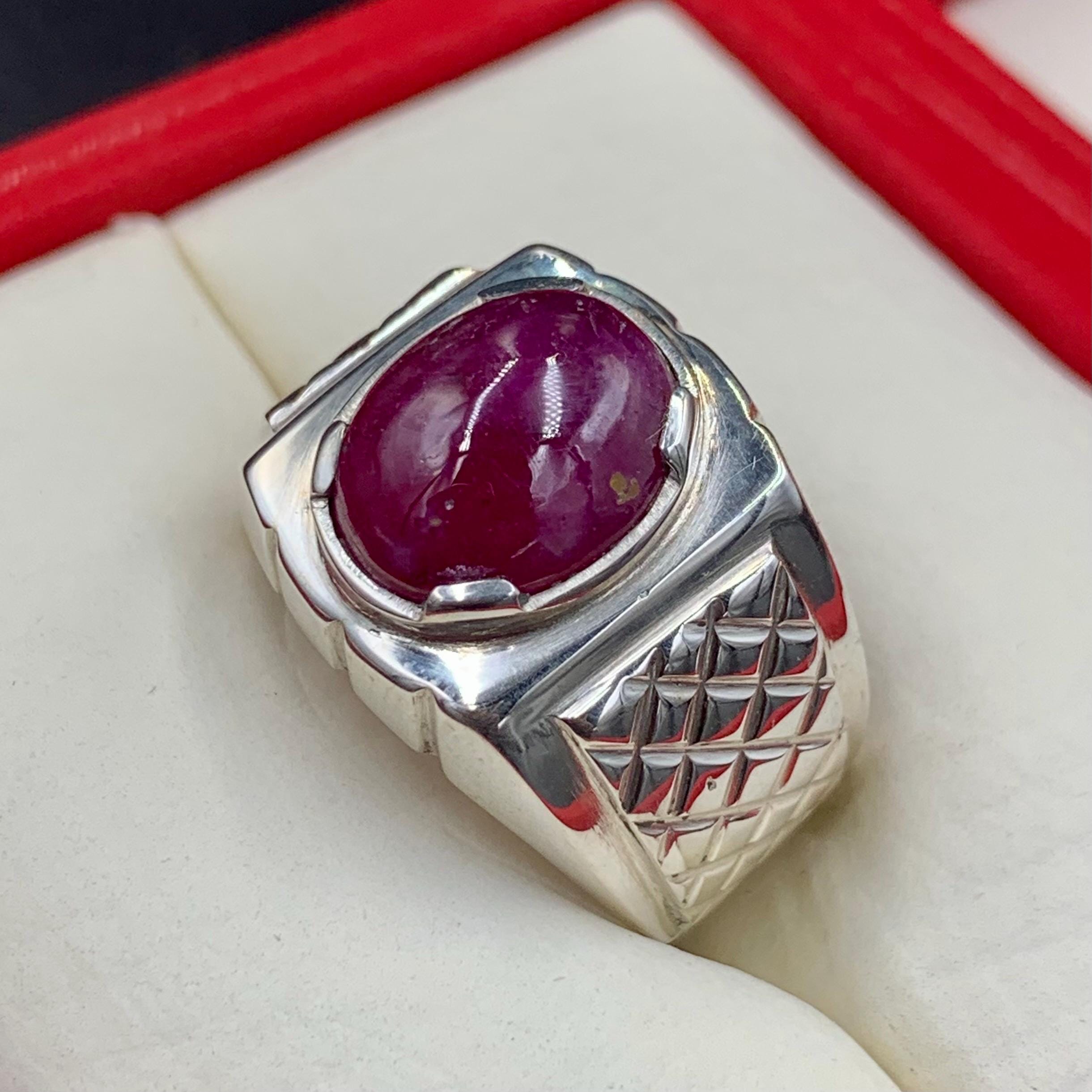 Handcrafted Cabochon Ruby Ring, Natural Ruby Sterling Silver 925 Yaqoot Ring Roby Gemstone Ring