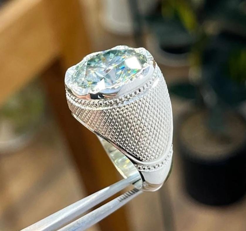 Handcrafted 10 Carat Certified Moissanite Diamond Sterling Silver 925 Ring, Man Made Diamond Engagement Ring, Gift for him