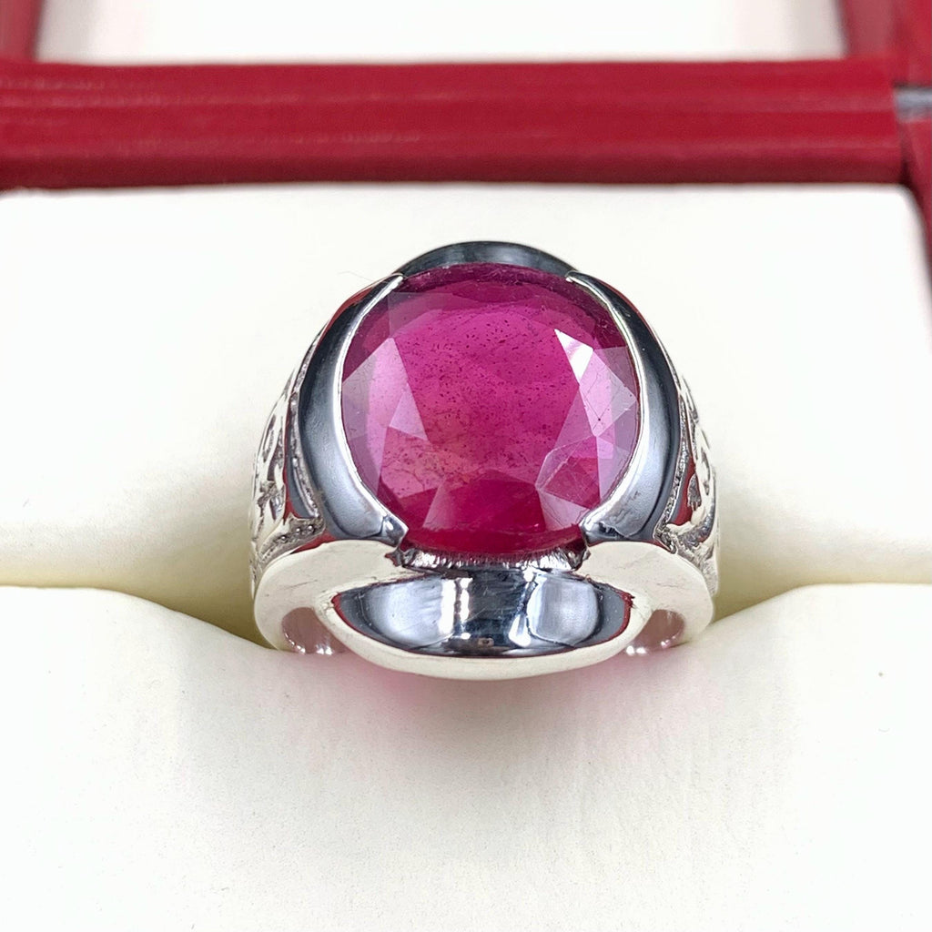 Handcrafted Big Ruby Ring, Natural Ruby Sterling Silver 925 Yaqoot Ring Roby Gemstone Ring