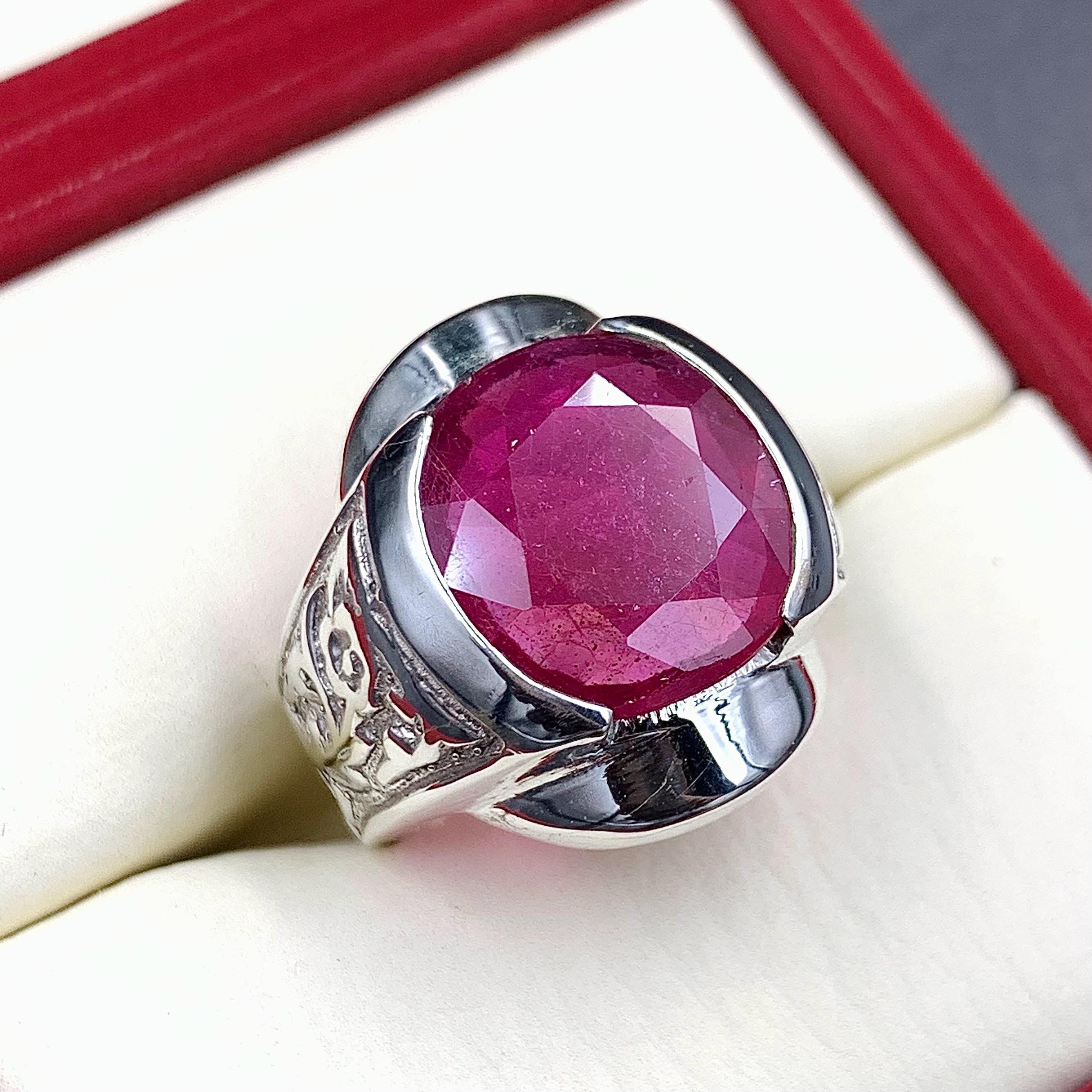 Handcrafted Big Ruby Ring, Natural Ruby Sterling Silver 925 Yaqoot Ring Roby Gemstone Ring