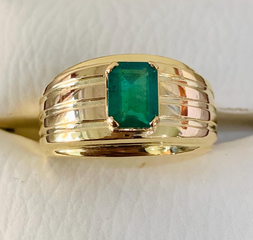Handcrafted 14k Gold Mens Emerald Ring, Emerald Engagement Ring, Solid Gold Ring For Men