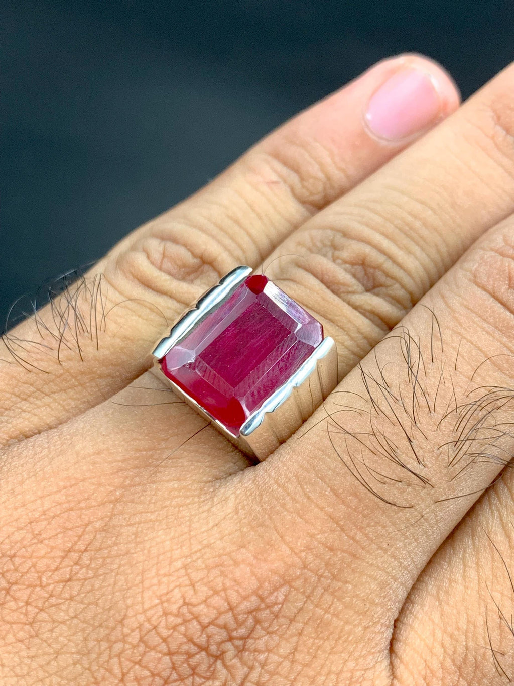 Handcrafted Big Deep Red Ruby Mens Ring Sterling Silver 925 Anari Yaqoot Ring Roby Gemstone Ring