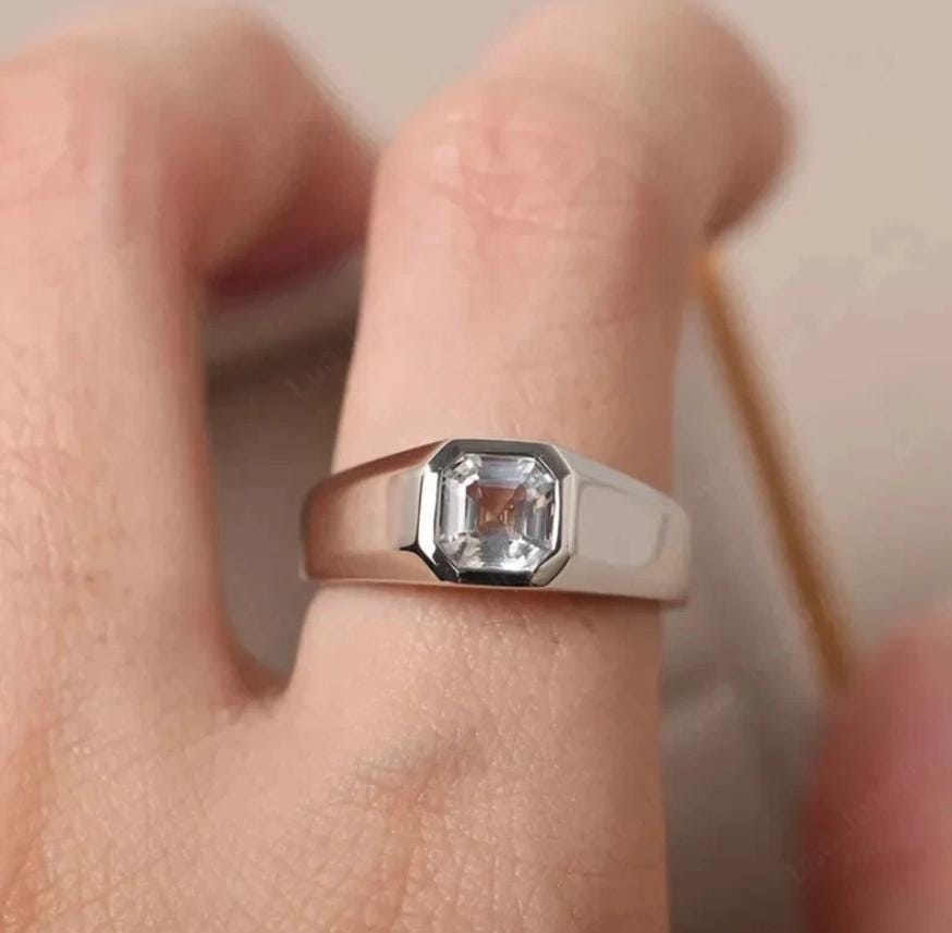 Handcrafted Mens Sapphire Ring, White Sapphire Ring, Sapphire 925 Sterling Silver Ring, Neelam Ring