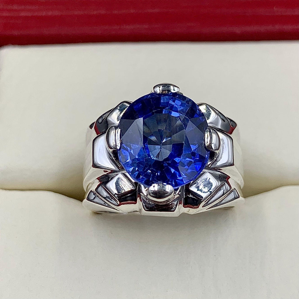 Handcrafted Big Blue Sapphire Ring, Mens Sapphire Ring, Sapphire 925 Sterling Silver Ring, Neelam Ring