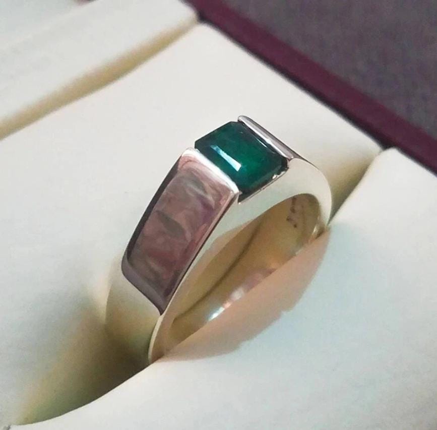 Handcrafted Emerald Ring, Natural Emerald 925 Sterling Silver Ring, Zamurd Ring For Men