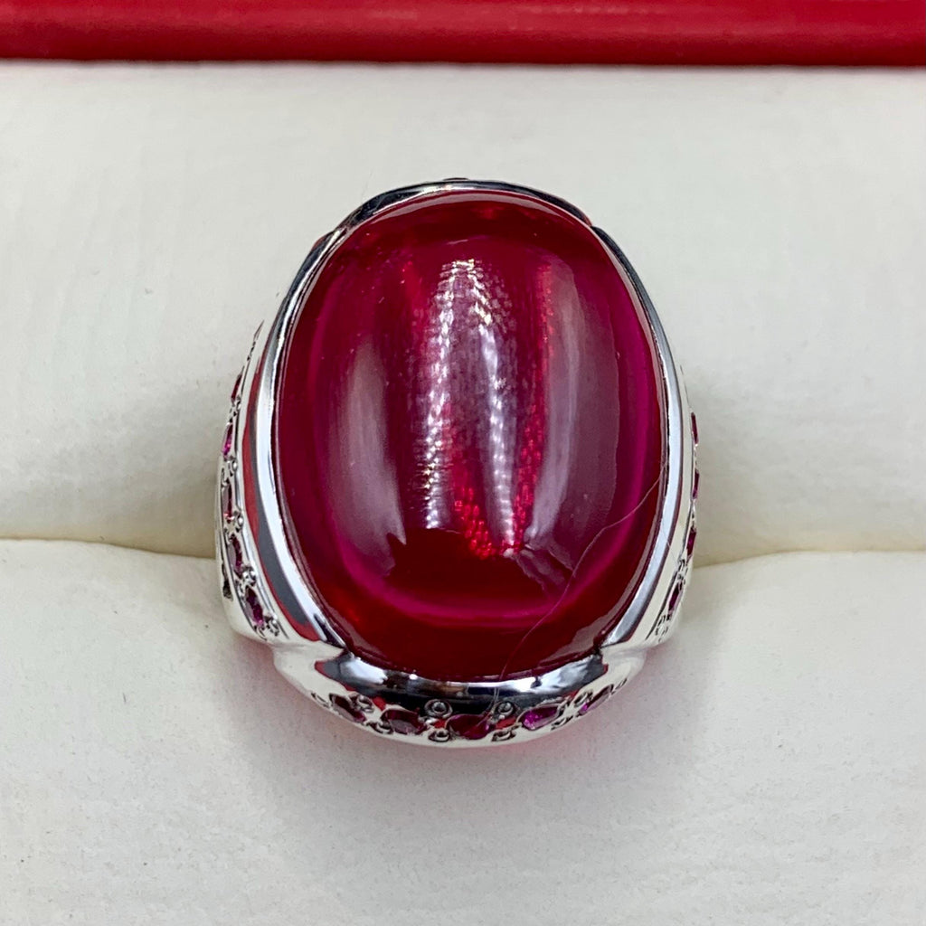 Handcrafted Cabochon Red Ruby Ring Mens Ruby Ring Sterling Silver 925 Anari Yaqoot Ring Roby Gemstone Ring