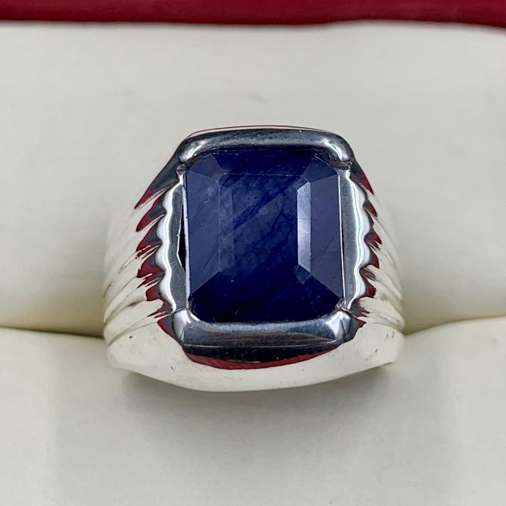 Handcrafted 10 Carats Sapphire Ring, Mens Sapphire Ring, Natural Sapphire 925 Sterling Silver Ring, Neelam Ring