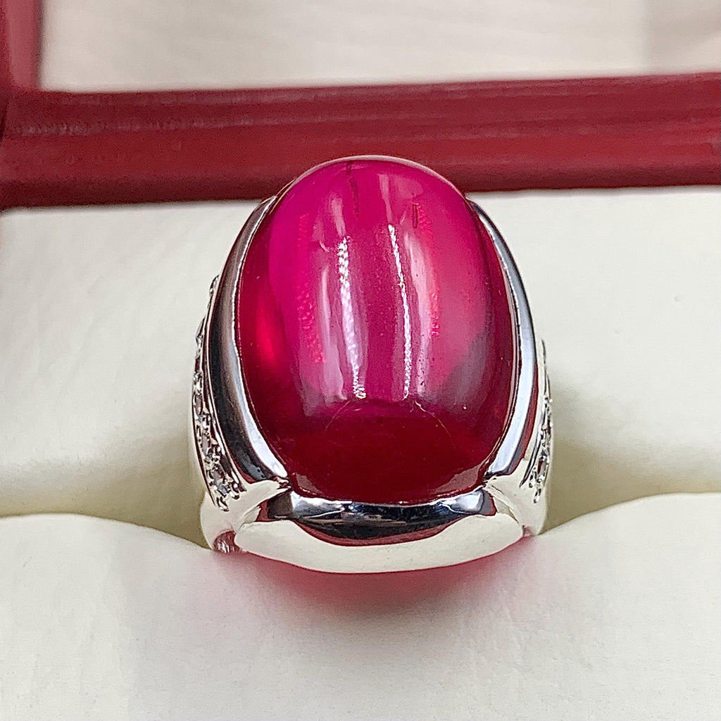 Handcrafted Big Deep Red Ruby Mens Ring Sterling Silver 925 Anari Yaqoot Ring Roby Gemstone Ring