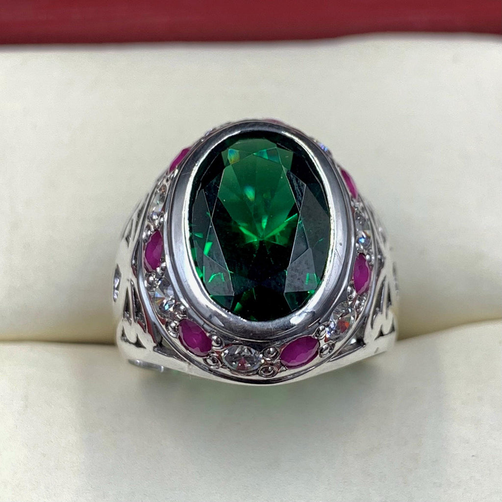 Handcrafted Big Peridot Ring For Men, Green Peridot Ring With 925 Sterling Silver