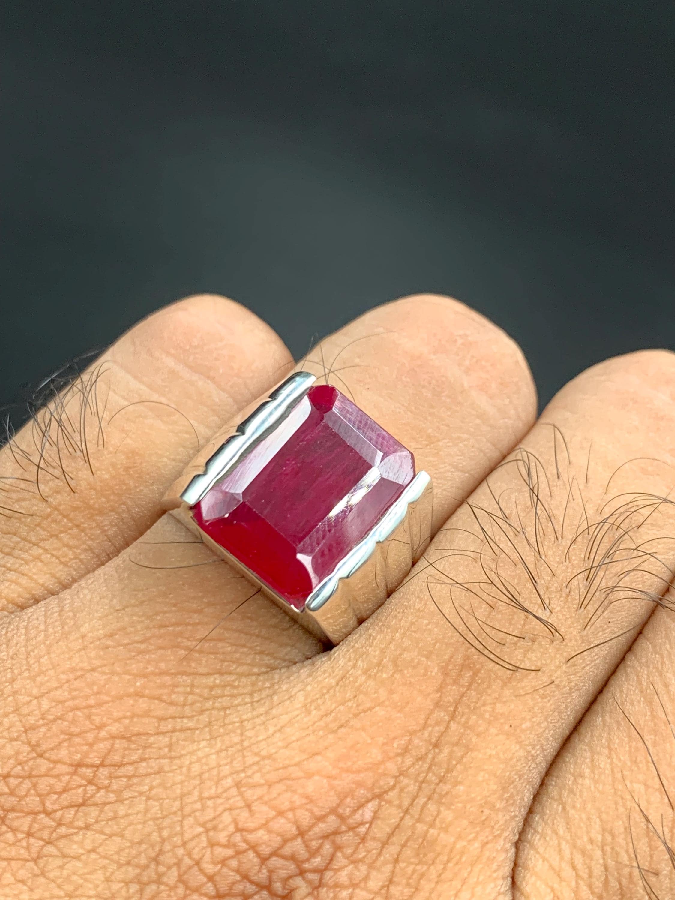 Handcrafted Big Deep Red Ruby Mens Ring Sterling Silver 925 Anari Yaqoot Ring Roby Gemstone Ring