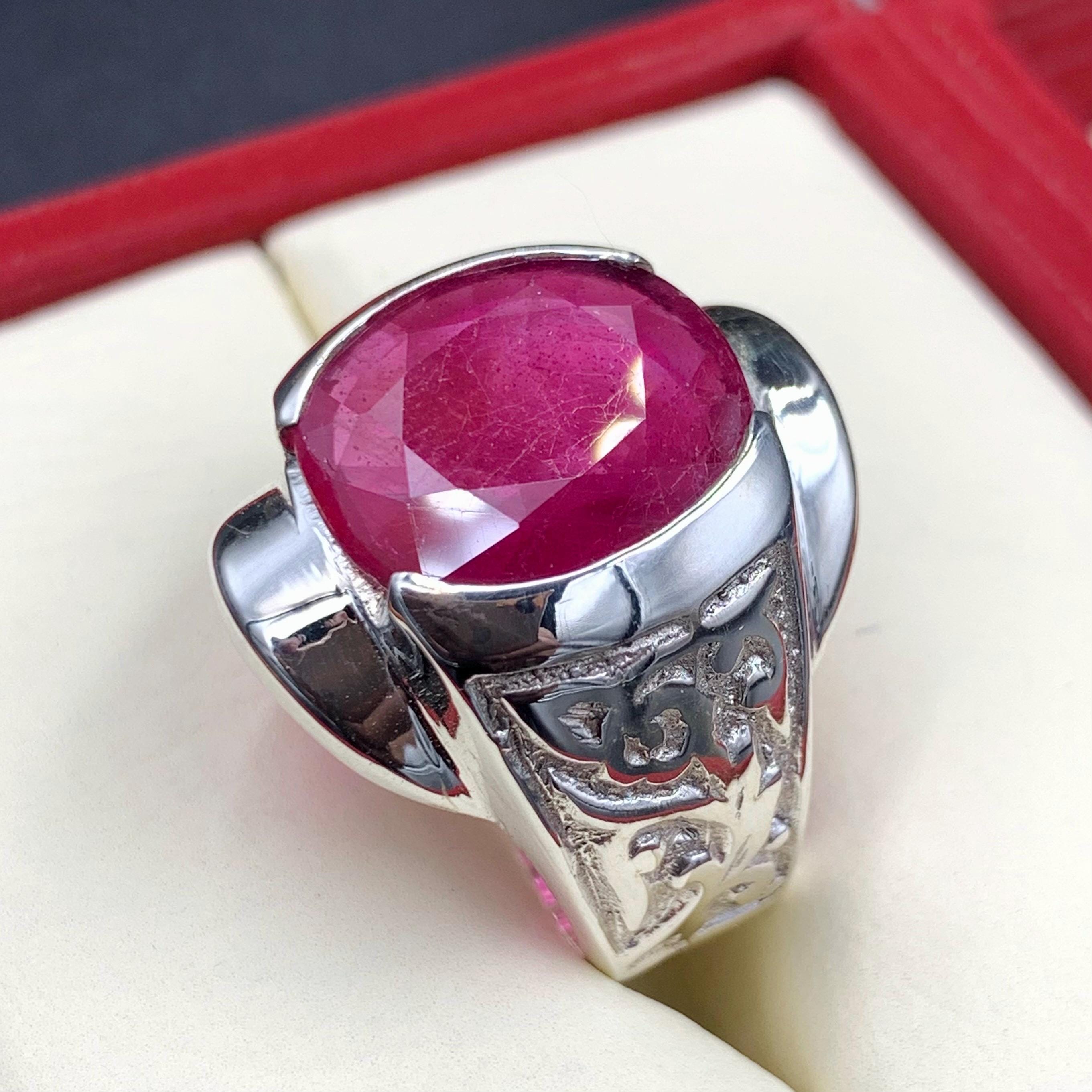 Handcrafted Big Ruby Ring, Natural Ruby Sterling Silver 925 Yaqoot Ring Roby Gemstone Ring