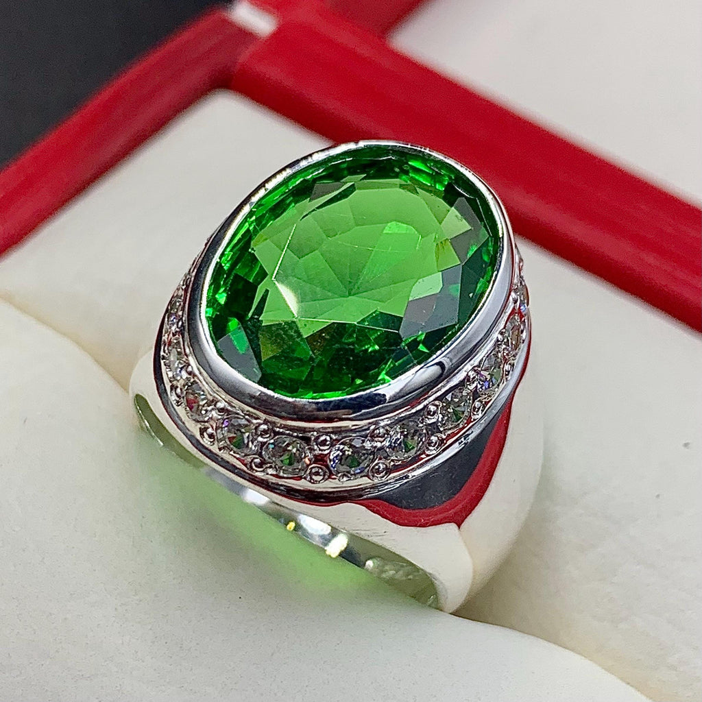 Handcrafted Big Peridot Ring For Men, Green Peridot Ring With 925 Sterling Silver