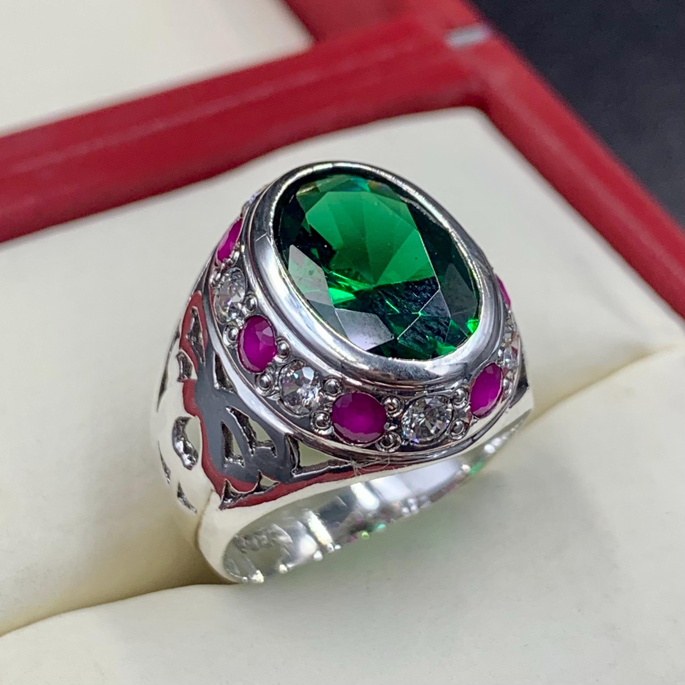 Handcrafted Big Peridot Ring For Men, Green Peridot Ring With 925 Sterling Silver