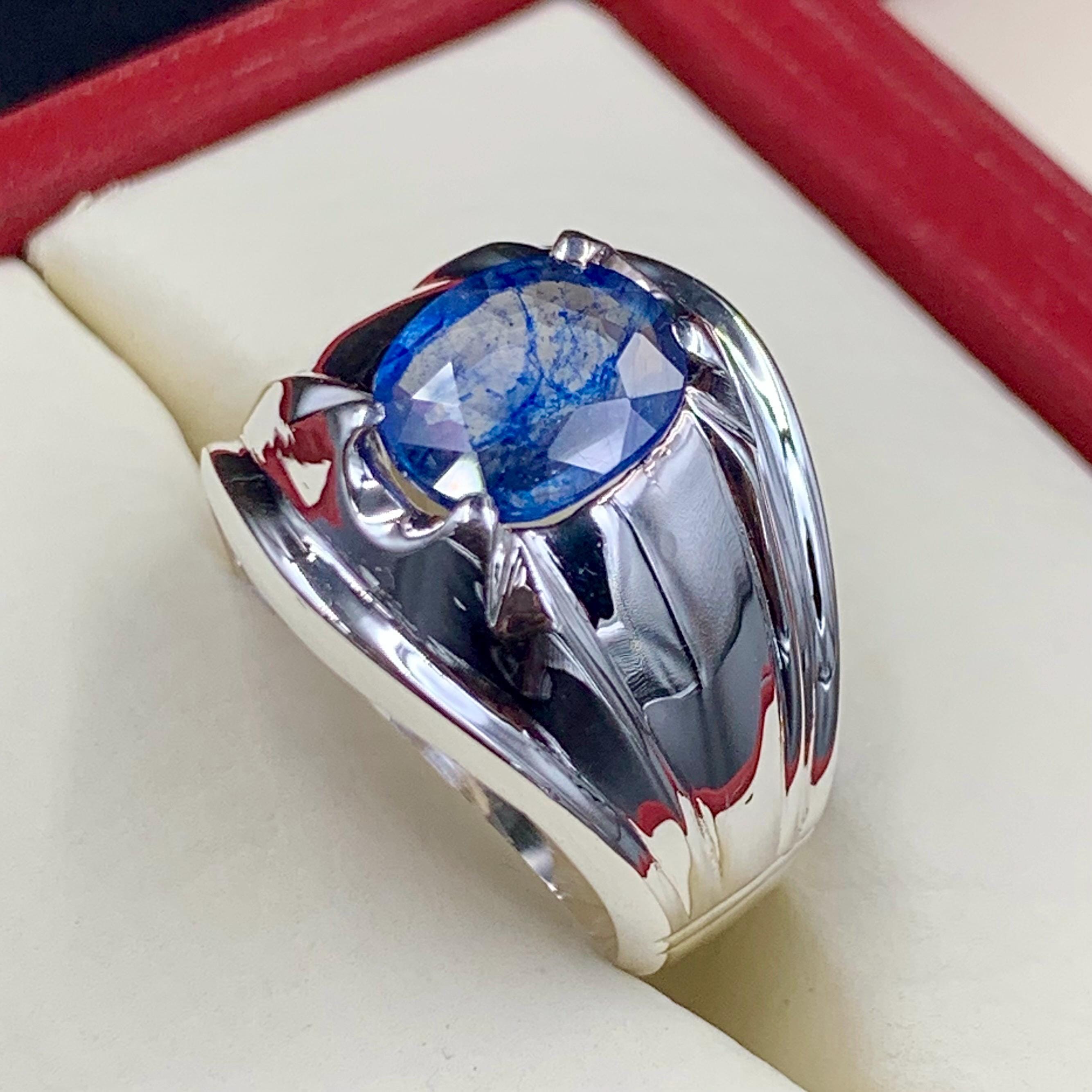 Handcrafted Mens Sapphire Ring, Blue Sapphire Ring, Natural Sapphire 925 Sterling Silver Ring, Neelam Ring