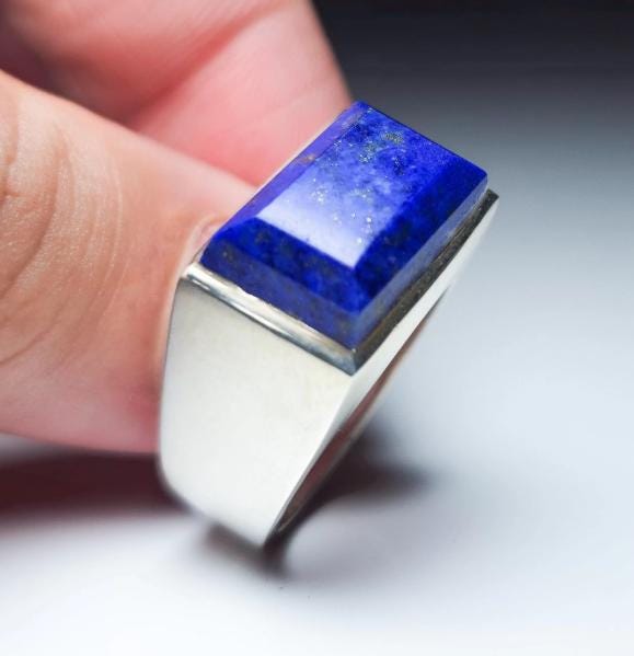 Handcrafted Mens Lepis Lazuli Ring, Lajward Ring For Men, 925 Sterling Silver Blue Lapis Ring