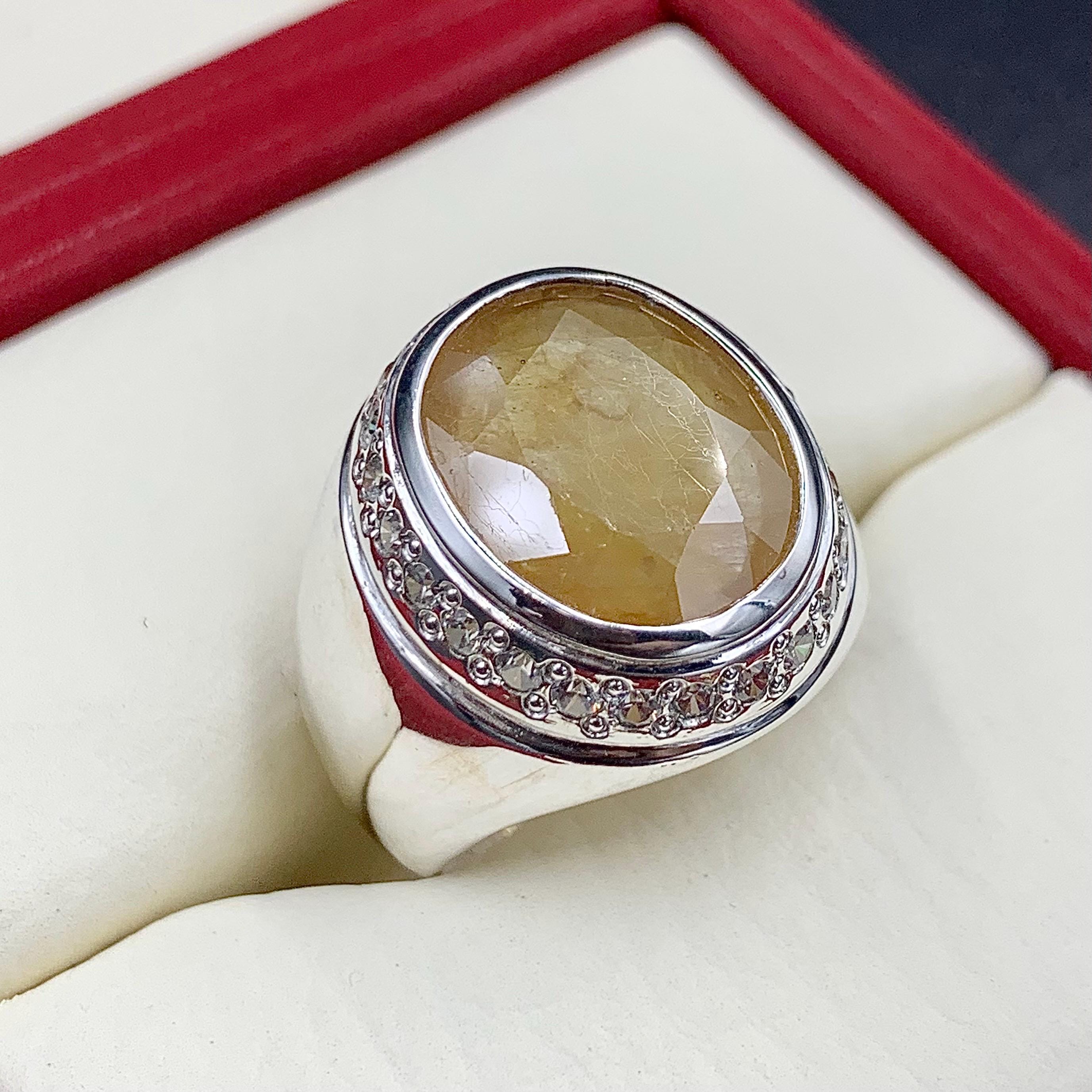 Handcrafted Mens Sapphire Ring, Yellow Sapphire Ring, Natural Sapphire 925 Sterling Silver Ring, Pukhraj Ring