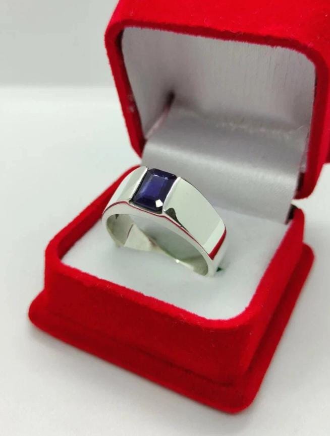 Handcrafted 4 Carats Emerald Cut Sapphire Ring, Blue Sapphire Ring, Natural Sapphire 925 Sterling Silver Ring, Neelam Ring