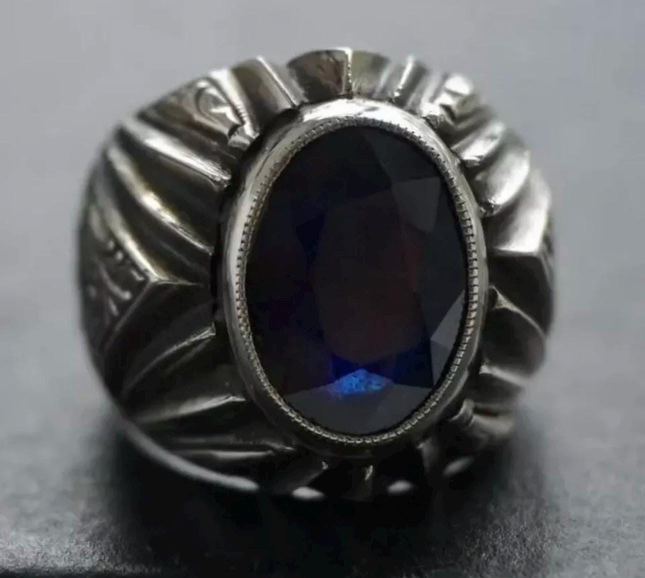 Handcrafted Mens Sapphire Ring, Blue Sapphire Ring, Natural Sapphire 925 Sterling Silver Ring, Neelam Ring