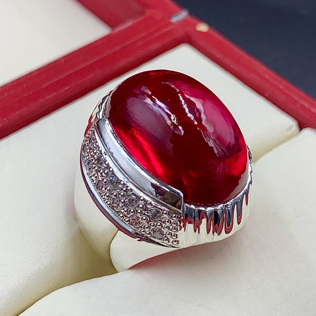 Handcrafted Deep Red Ruby Mens Ring Sterling Silver 925 Anari Yaqoot Ring Ruby Gemstone Ring