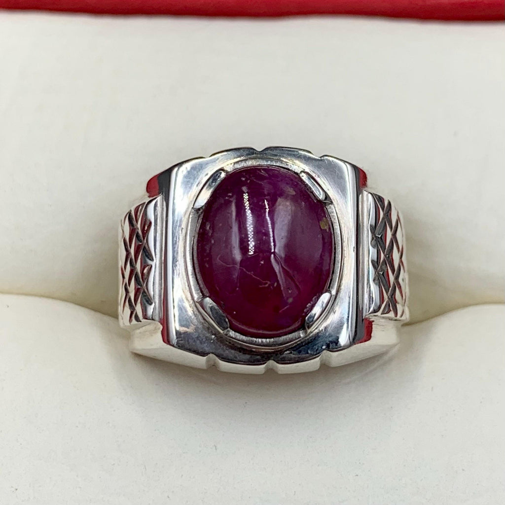 Handcrafted Cabochon Ruby Ring, Natural Ruby Sterling Silver 925 Yaqoot Ring Roby Gemstone Ring
