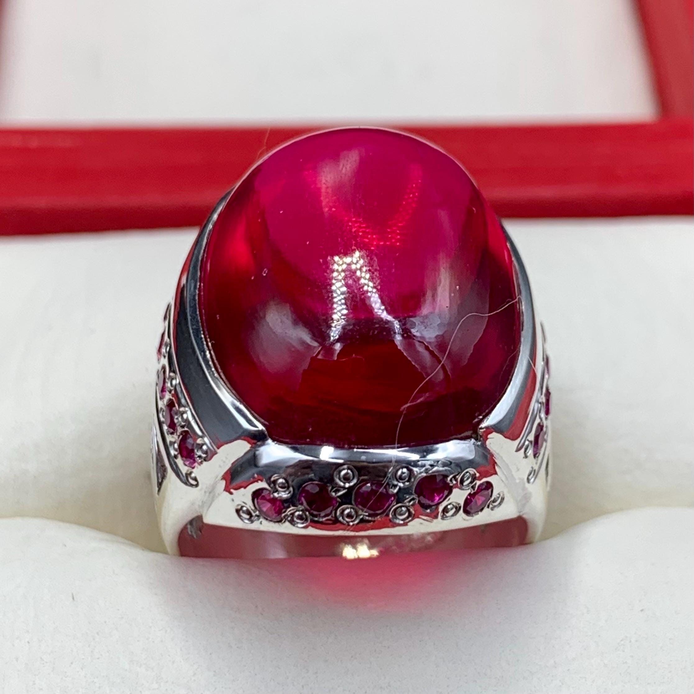 Handcrafted Cabochon Red Ruby Ring Mens Ruby Ring Sterling Silver 925 Anari Yaqoot Ring Roby Gemstone Ring