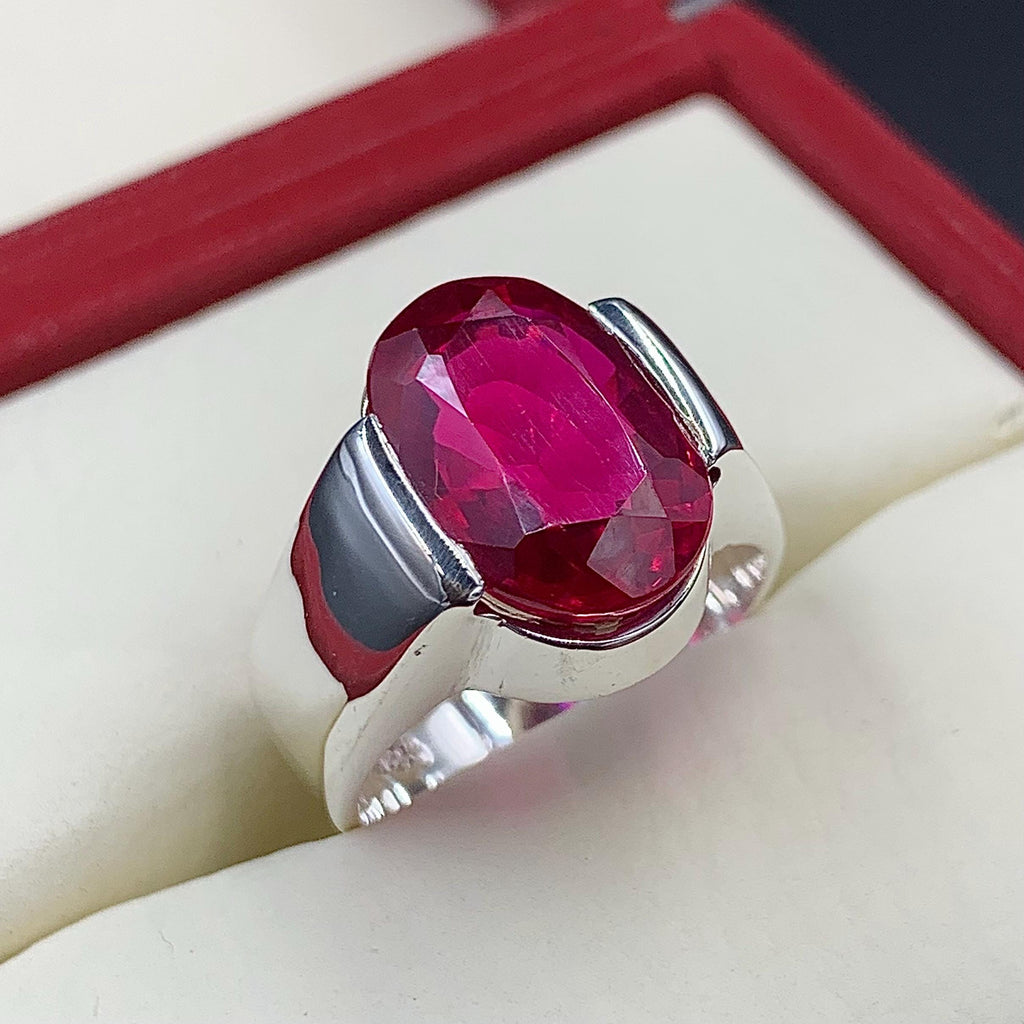 Handcrafted Deep Red Ruby Mens Ring Sterling Silver 925 Anari Yaqoot Ring Ruby Gemstone Ring