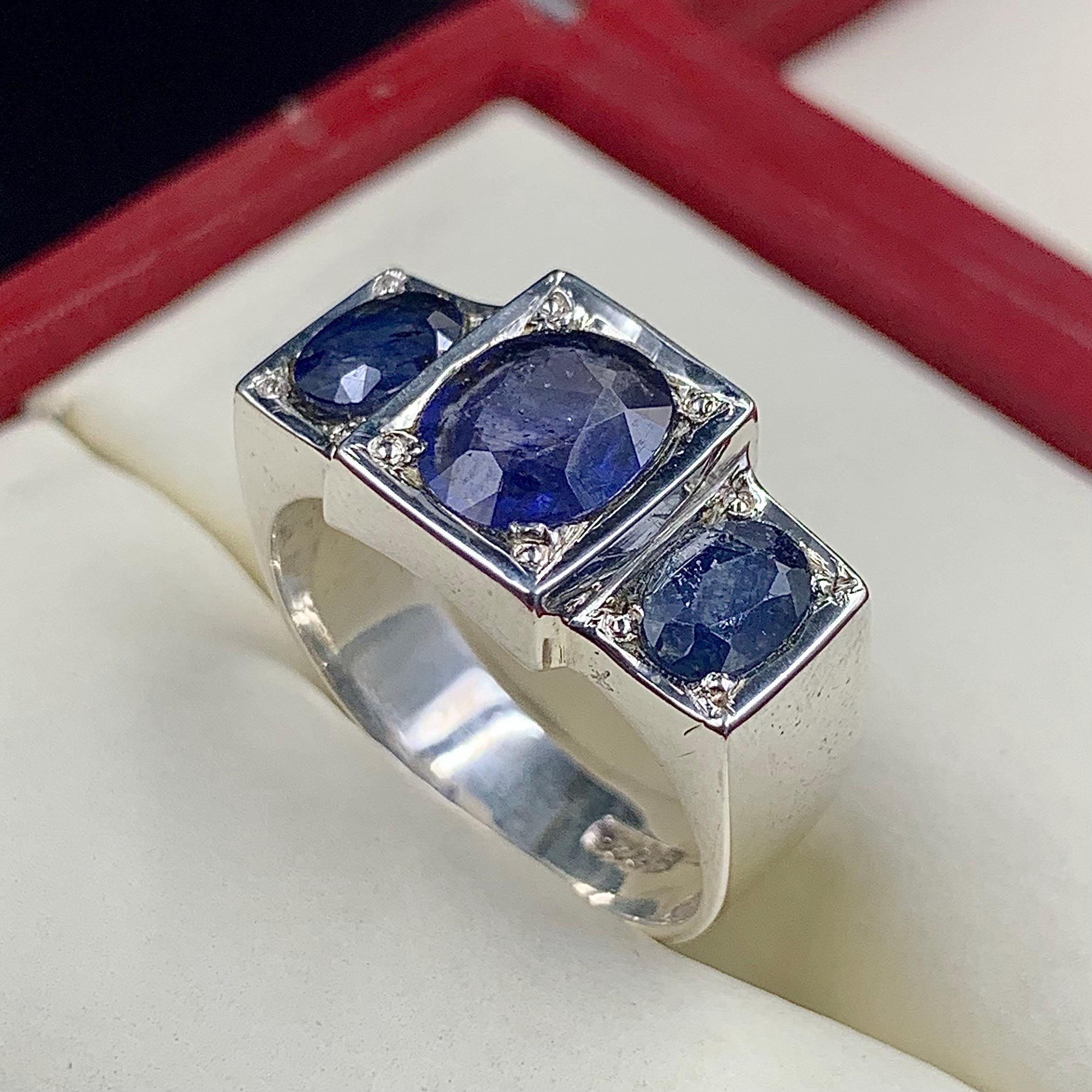 Handcrafted Mens Sapphire Ring, Blue Sapphire Ring, Natural Sapphire 925 Sterling Silver Ring, Neelam Ring