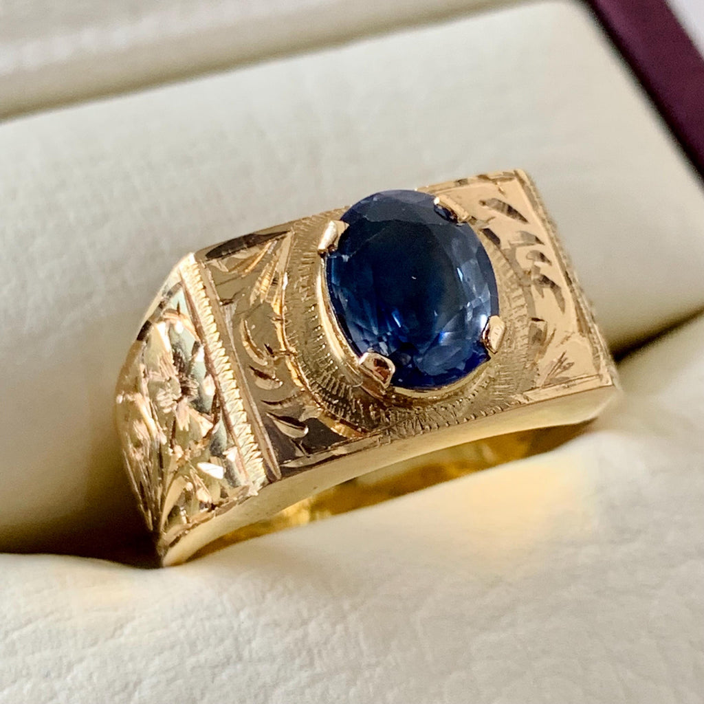 Handcrafted 14k Gold Sapphire Ring, Ceylon Blue Sapphire Solid Gold Ring, Natural Sapphire Neelam Ring