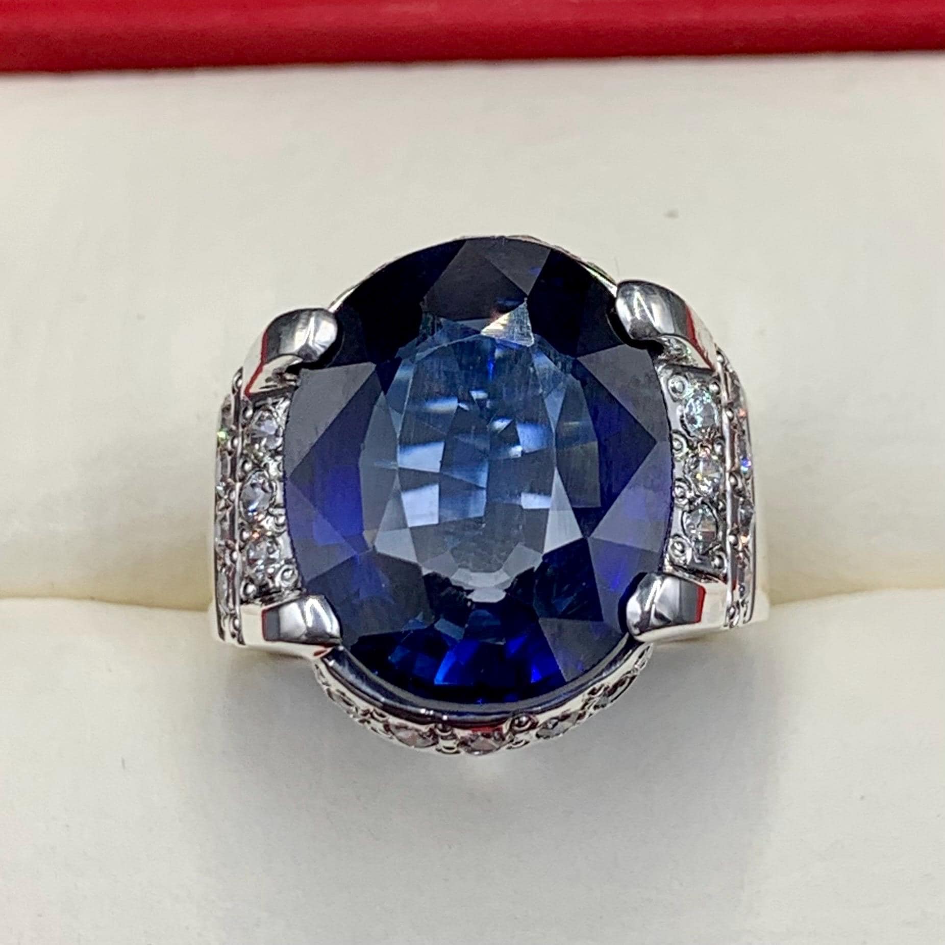 Handcrafted Big Blue Sapphire Ring, Mens Sapphire Ring, Sapphire 925 Sterling Silver Ring, Neelam Ring