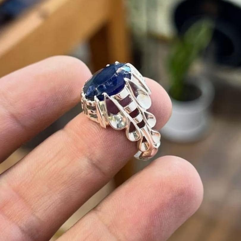 Handcrafted 10 Carats Sapphire Ring, Mens Sapphire Ring, Natural Sapphire 925 Sterling Silver Ring, Neelam Ring