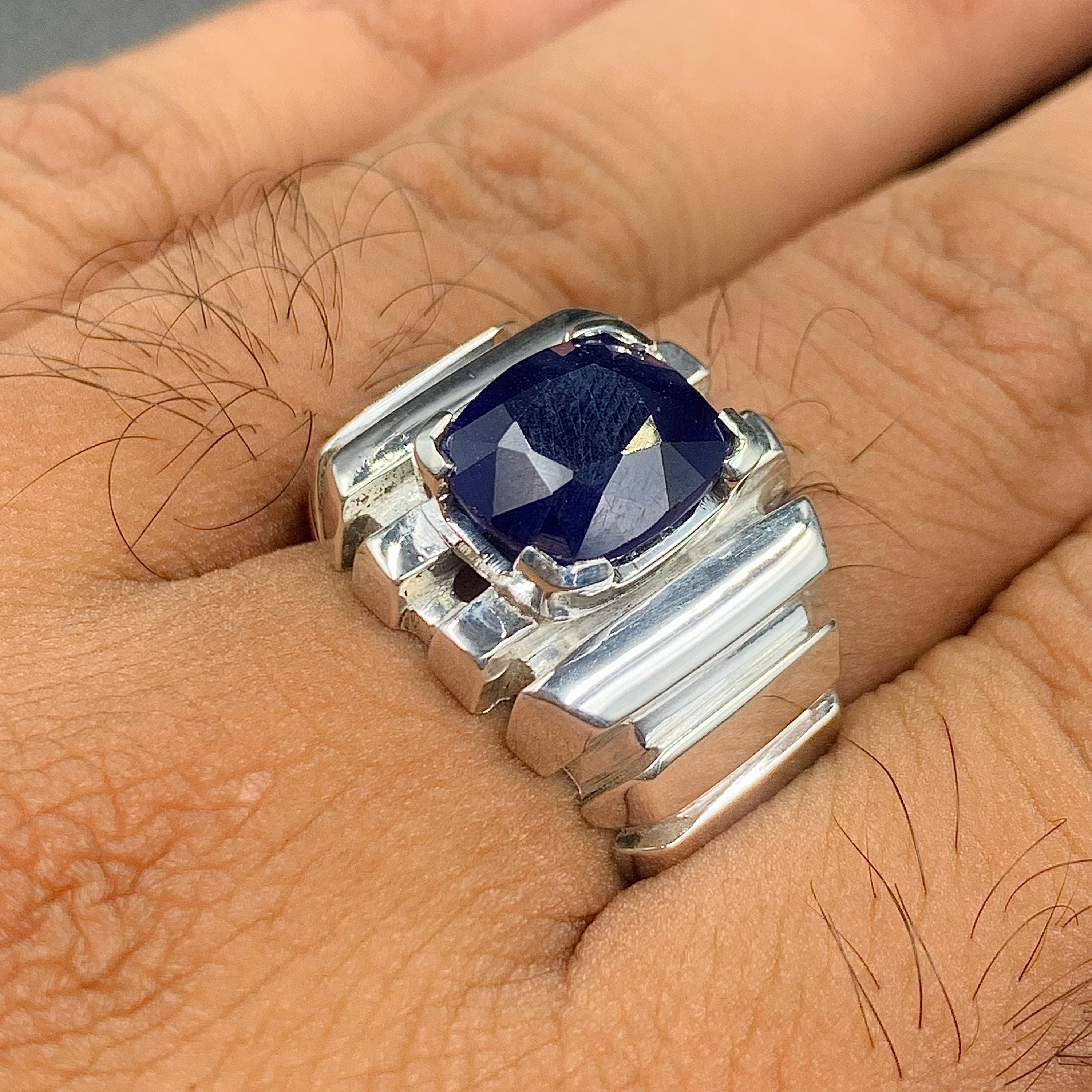 Handcrafted Mens Sapphire Ring, Blue Sapphire Ring, Natural Sapphire 925 Sterling Silver Ring, Neelam Ring