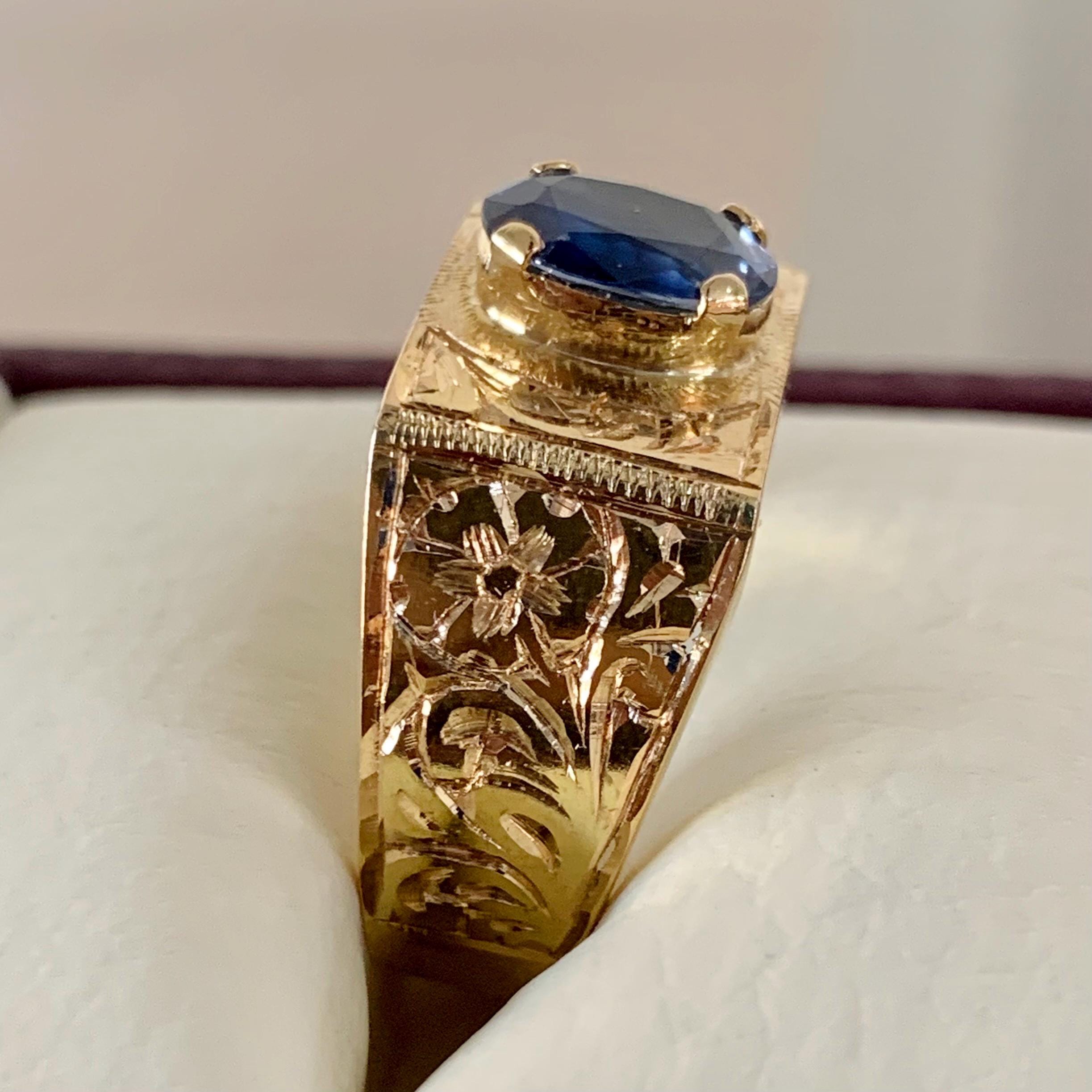 Handcrafted 14k Gold Sapphire Ring, Ceylon Blue Sapphire Solid Gold Ring, Natural Sapphire Neelam Ring